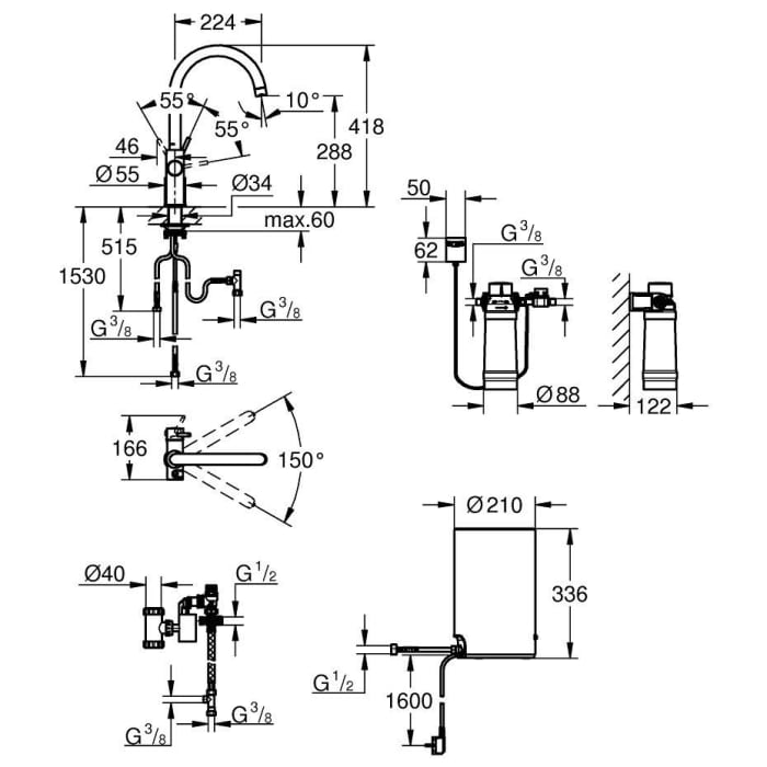 GROHE Red Duo Armatur und Boiler Größe M, Armatur mit C-Auslauf