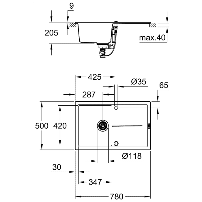 GROHE K400 Kompositspüle mit Abtropffläche 78 x 50 cm