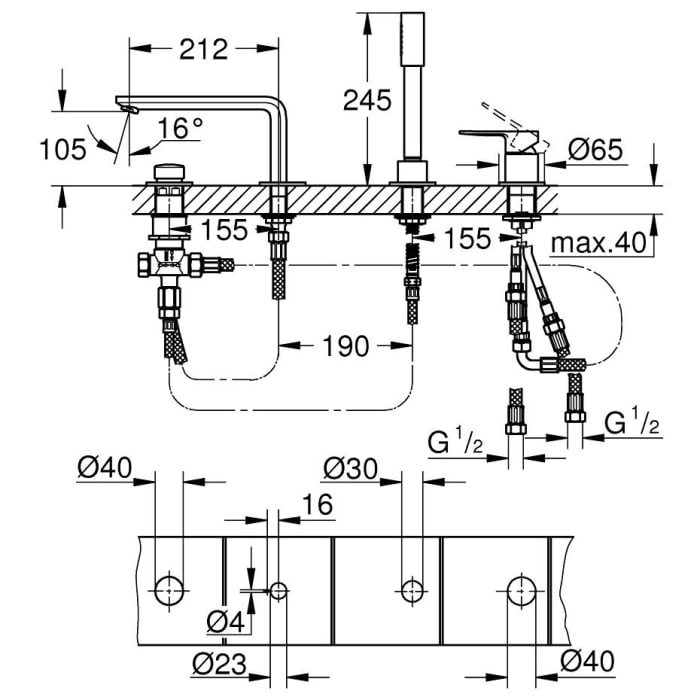 GROHE Lineare Neu 4-Loch Einhand-Wannenkombination