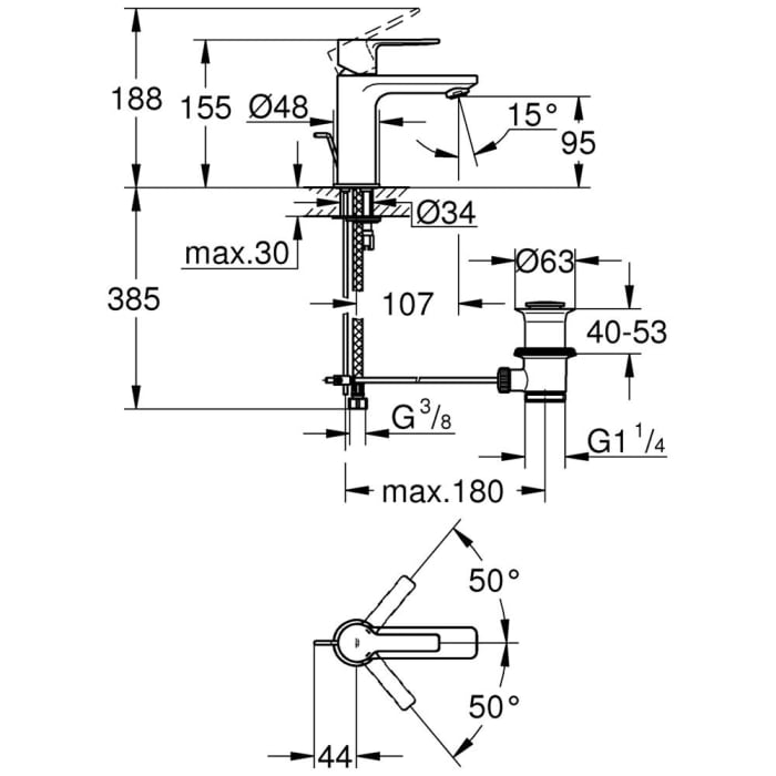 GROHE Lineare Neu Einhand-Waschtischbatterie XS-Size mit Zugstangen-Ablaufgarnitur