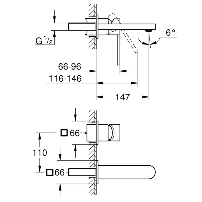GROHE Plus 2-Loch-Waschtischbatterie, Ausladung 14,7 cm