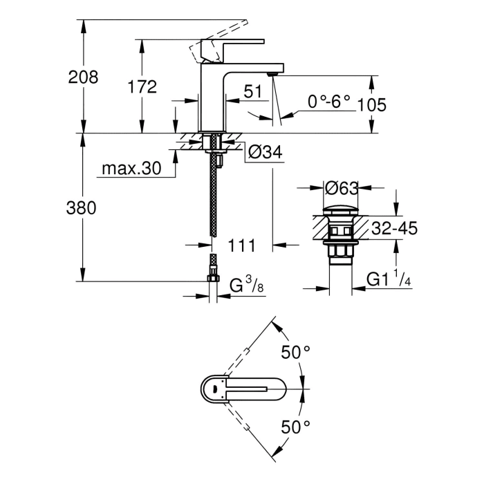 GROHE Plus Einhand-Waschtischbatterie S-Size, mit Push-open Ablaufgarnitur