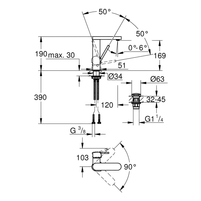 GROHE Plus Einhand-Waschtischbatterie M-Size, mit Push-open Ablaufgarnitur