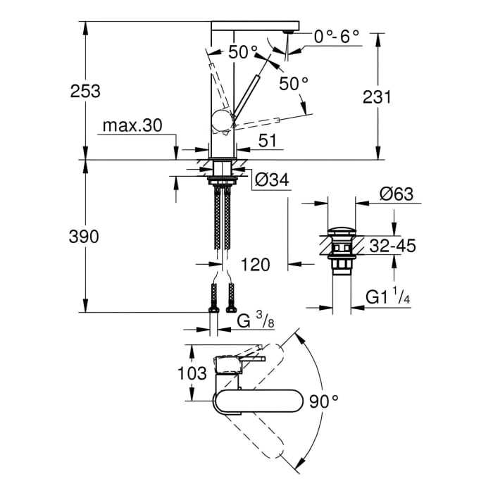 GROHE Plus Einhand-Waschtischbatterie L-Size, mit Push-open Ablaufgarnitur