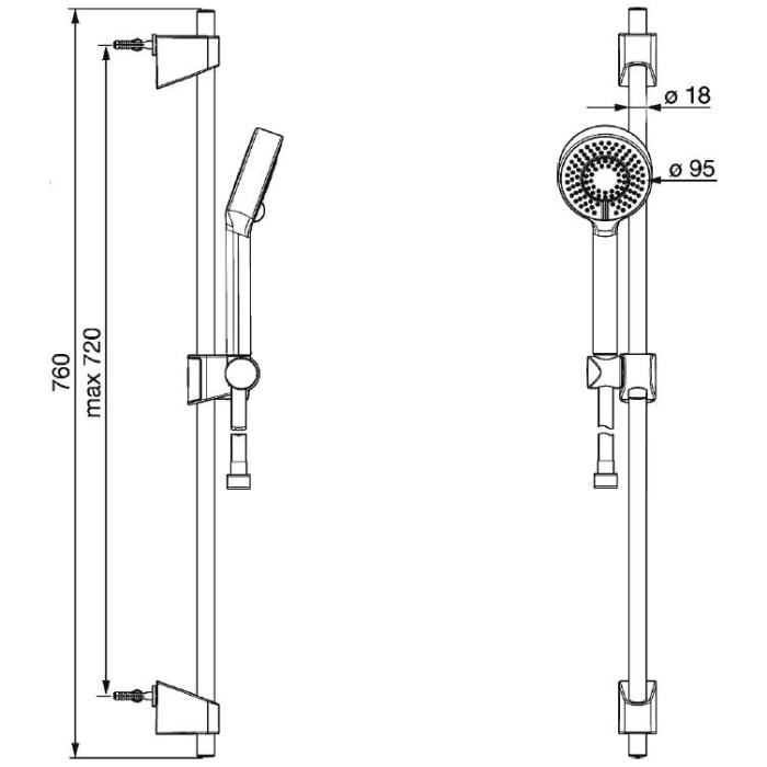 Hansa HANSABASICJET Wandstangen-Set 72 cm