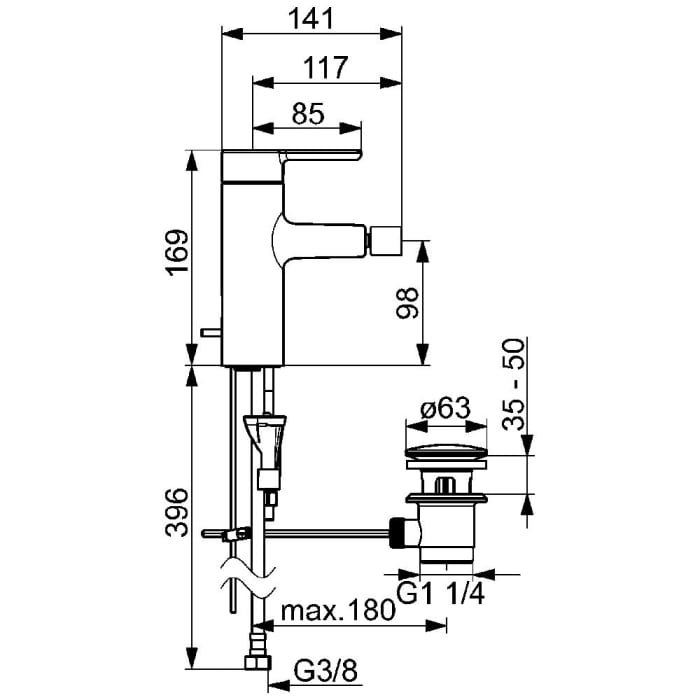 Hansa HANSADESIGNO Style Bidet-Einhand-Einlochbatterie für Sitzwaschbecken