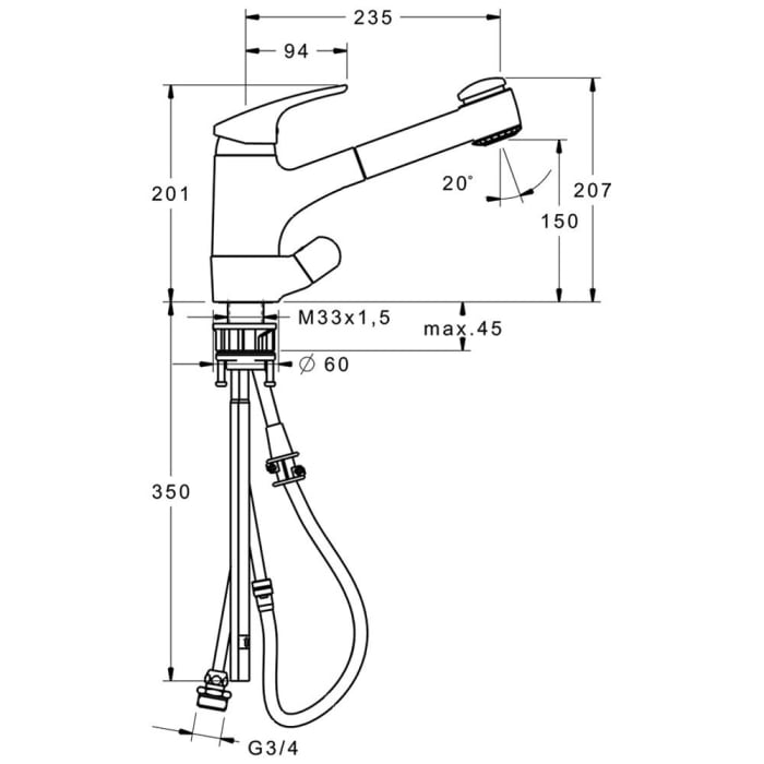 Hansa HANSAMIX Spültisch-Einhand-Einlochbatterie, mit Geräte-Absperrventil und Geschirrbrause herausziehbar