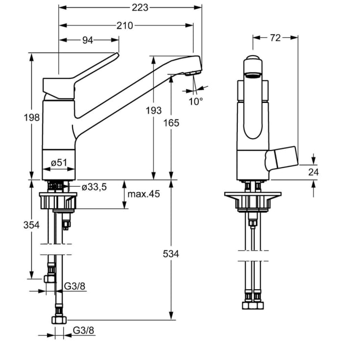 Hansa HANSAPRIMO Spültisch-Einhand-Einlochbatterie, mit Geräte-Absperrventil