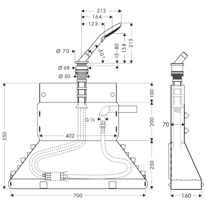 hansgrohe Secuflex Wannenrand-Set DN15 mit Handbrause