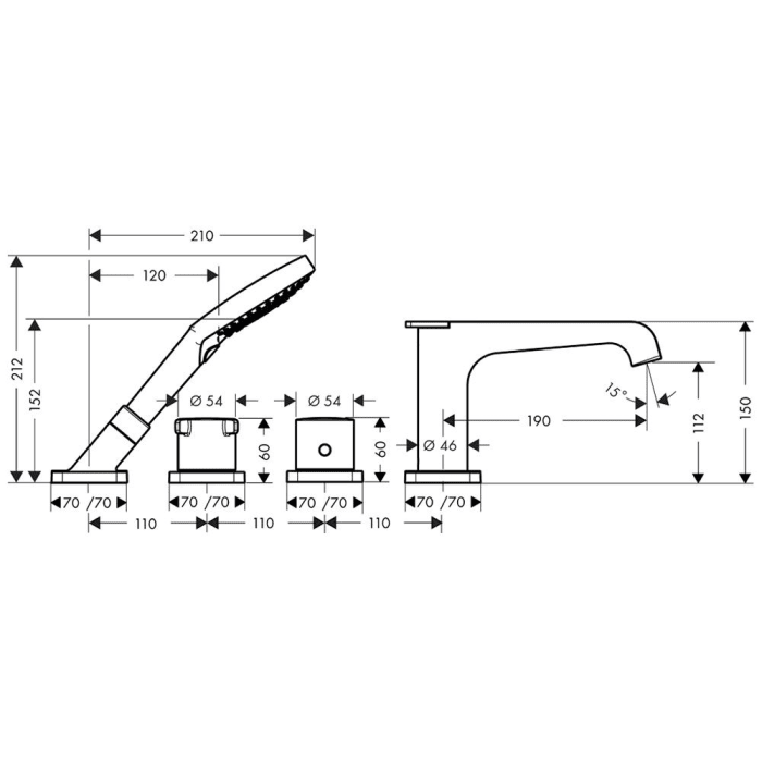AXOR Citterio E 4-Loch Fliesenrandarmatur mit Thermostat