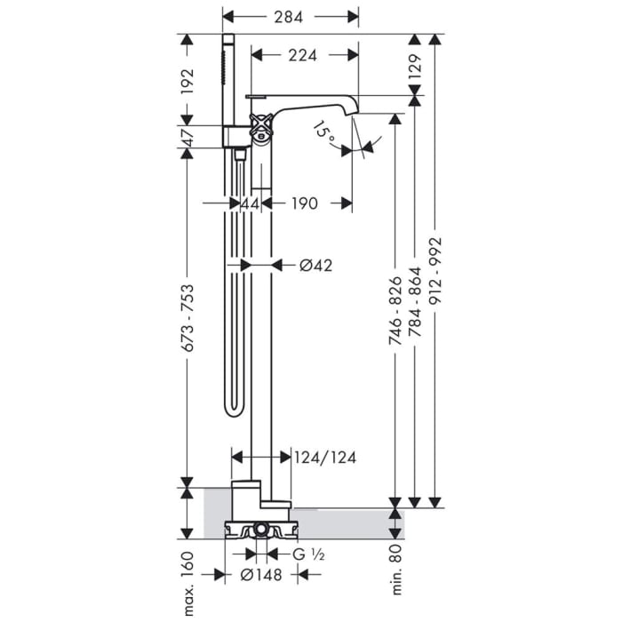 AXOR Citterio E Wannenthermostat bodenstehend