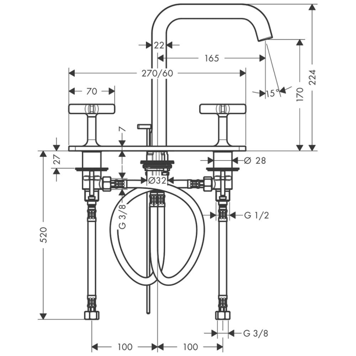 AXOR Citterio E 3-Loch Waschtischarmatur mit Montageplatte