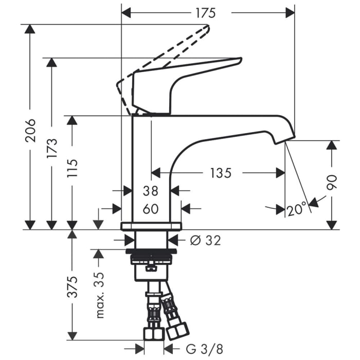AXOR Citterio E Einhebel-Waschtischmischer 90 mit Hebelgriff für Handwaschbecken, ohne Ablaufgarnitur