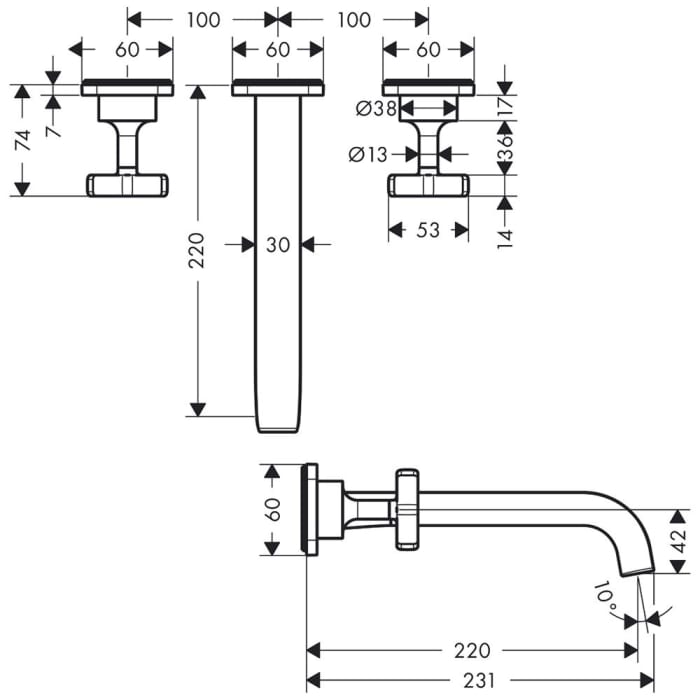 AXOR Citterio E Waschtischarmatur Unterputz für Wandmontage