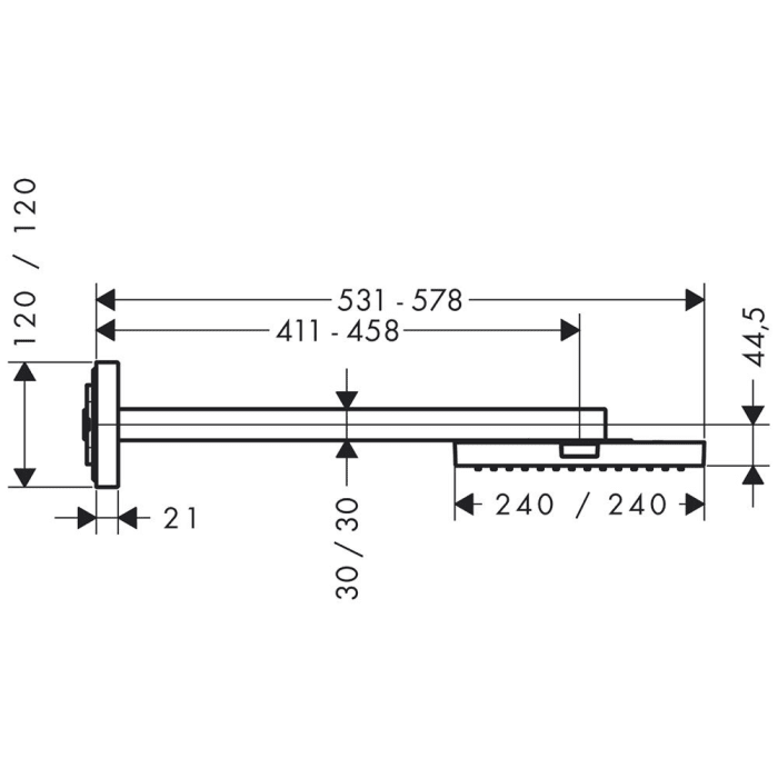 AXOR Starck Kopfbrause 24 x 24 cm, DN15 mit Brausearm