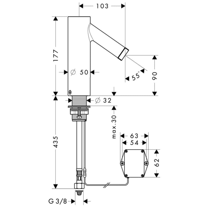 AXOR Starck Elektronik-Waschtischmischer mit Temperaturregulierung, Batteriebetrieb, DN15