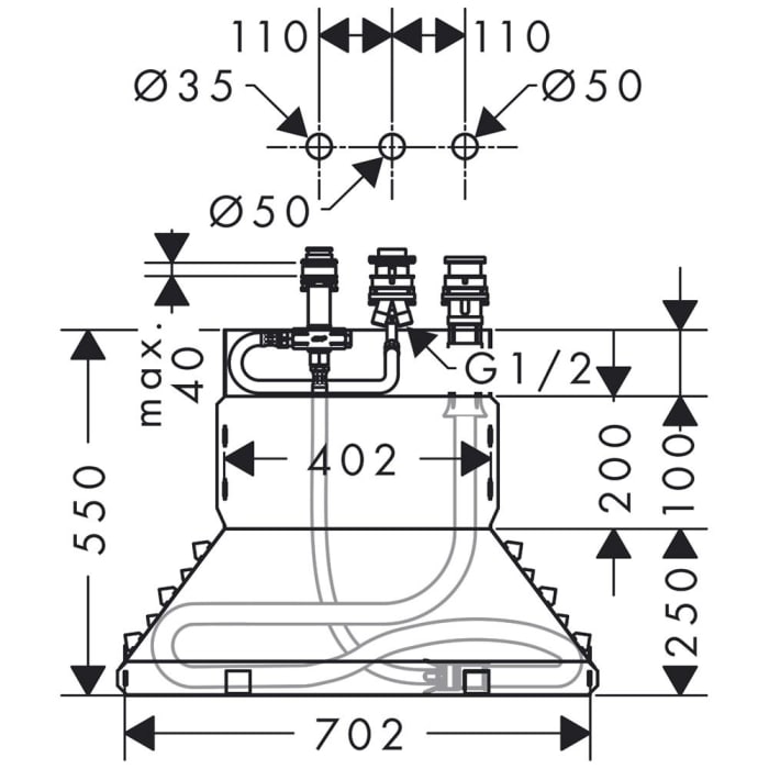 hansgrohe Grundkörper für 3-Loch-Wannenrand-Einhebelmischer
