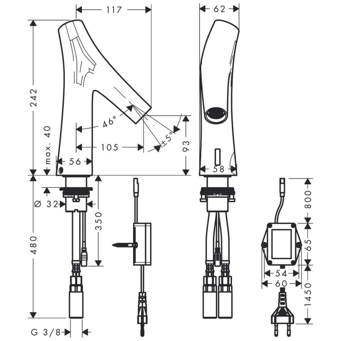 AXOR Starck Organic Elektronik-Waschtischmischer mit Temperaturvoreinstellung, Netzanschluss