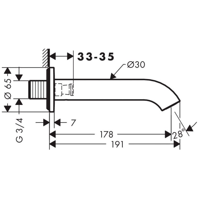 AXOR Uno Wanneneinlauf mit gebogenem Auslauf