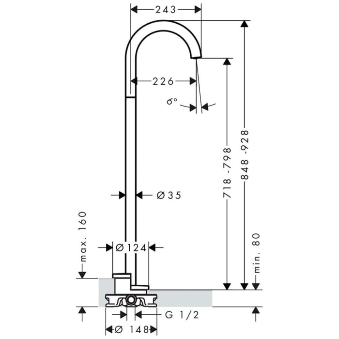AXOR Uno Wanneneinlauf bodenstehend mit gebogenem Auslauf