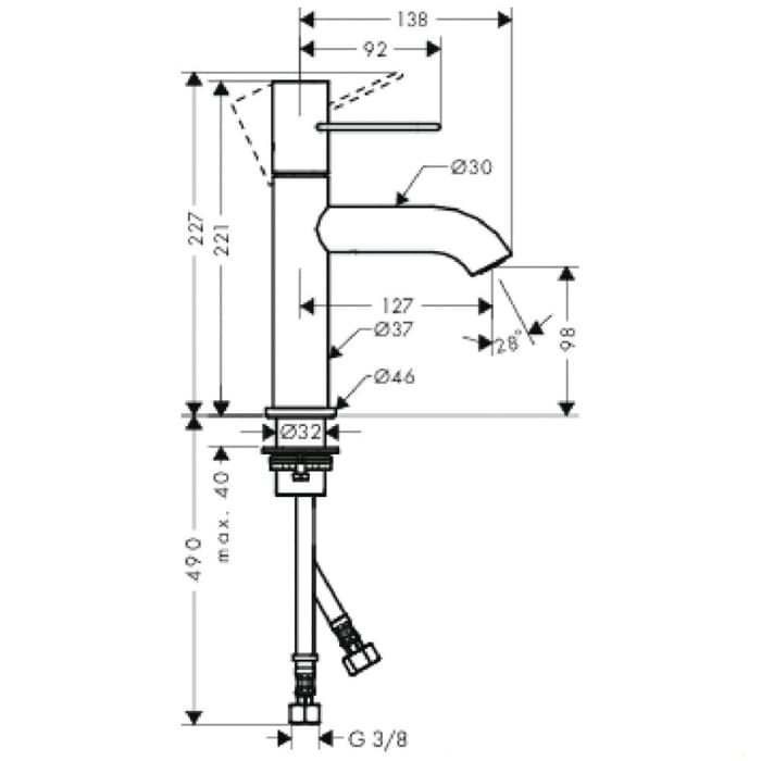 AXOR Uno Einhebel-Waschtischmischer 100 mit Bügelgriff und ohne Ablaufgarnitur