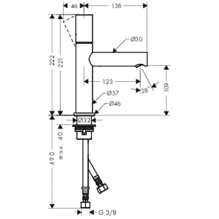 AXOR Uno Einhebel-Waschtischmischer 110 mit Zerogriff und ohne Ablaufgarnitur