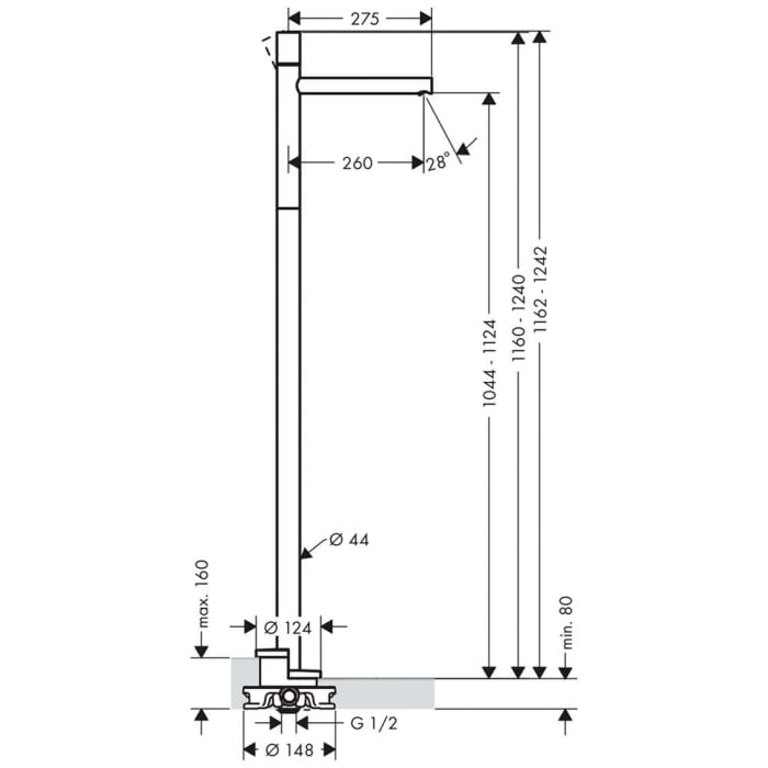AXOR Uno Einhebel-Waschtischmischer bodenstehend mit Zerogriff und ohne Ablaufgarnitur