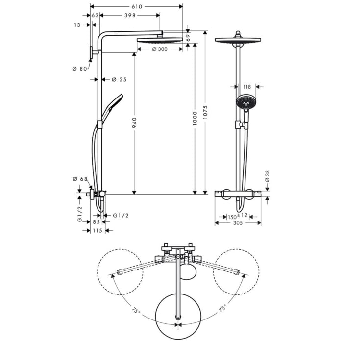 hansgrohe Raindance Select S 300 2jet Showerpipe