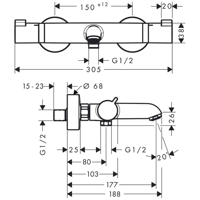 hansgrohe Ecostat Comfort Wannenthermostat Aufputz