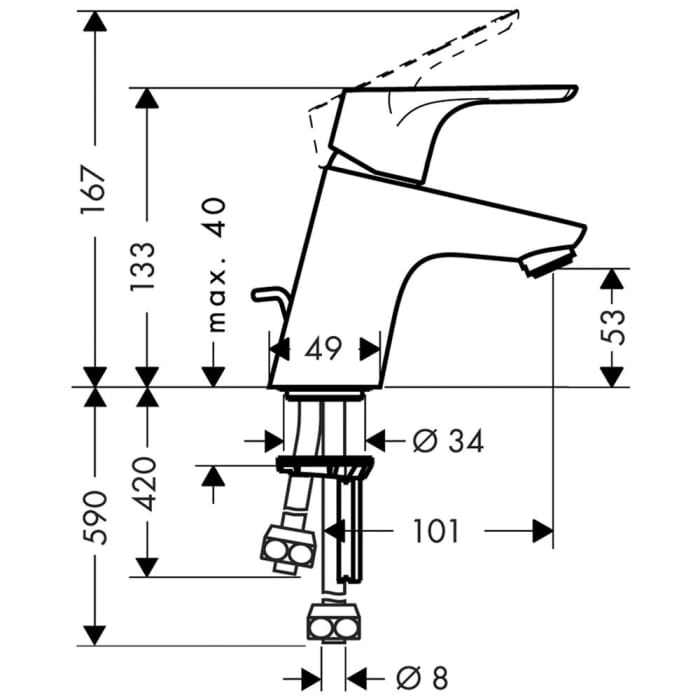 hansgrohe Focus Einhebel-Waschtischmischer 70 für offene Heißwasserbereiter