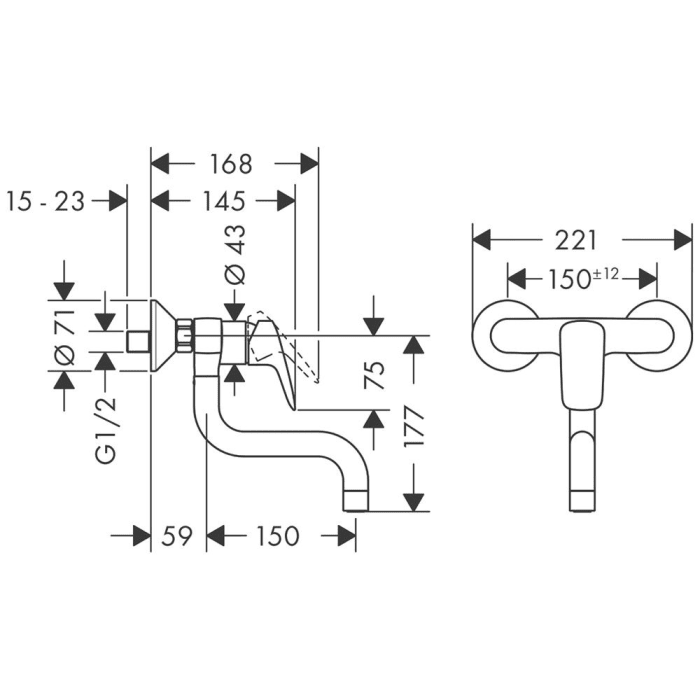 hansgrohe Logis M31 Einhebel-Küchenmischer, Wandmontage Lowspout, 1jet