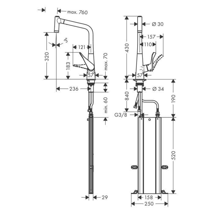 hansgrohe Metris M71 Einhebel-Küchenmischer 320, Ausziehbrause, 2jet, sBox