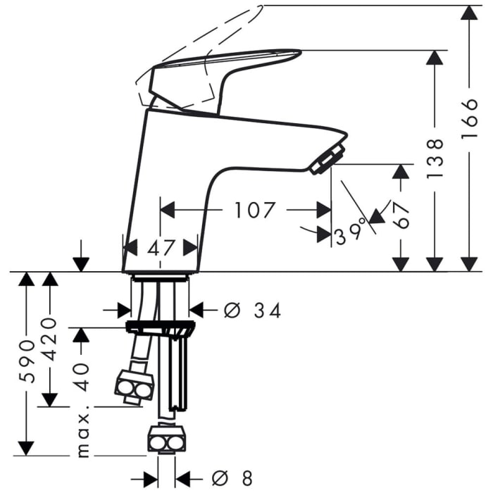 hansgrohe Logis Einhebel-Waschtischmischer 70 Niederdruck mit Push-Open