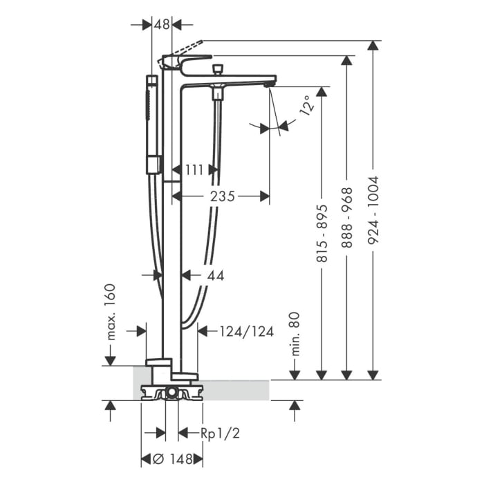 hansgrohe Metropol Einhebel-Wannenmischer bodenstehend mit Hebelgriff