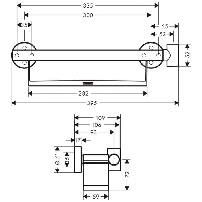 hansgrohe Unica Haltegriff Comfort mit Ablage und Brausehalter