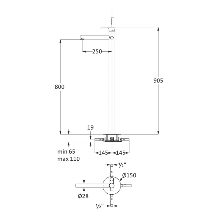 Herzbach DESIGN IX PVD COPPER STEEL Wanneneinlaufsäule bodenstehend
