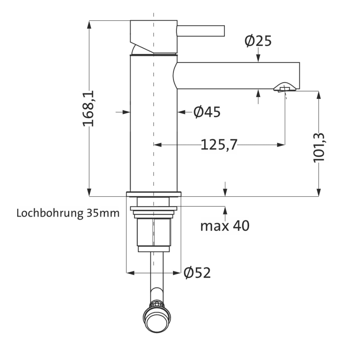 Herzbach DESIGN IX PVD BRASS STEEL Waschtisch-Einlochbatterie M-Size ohne Ablaufgarnitur