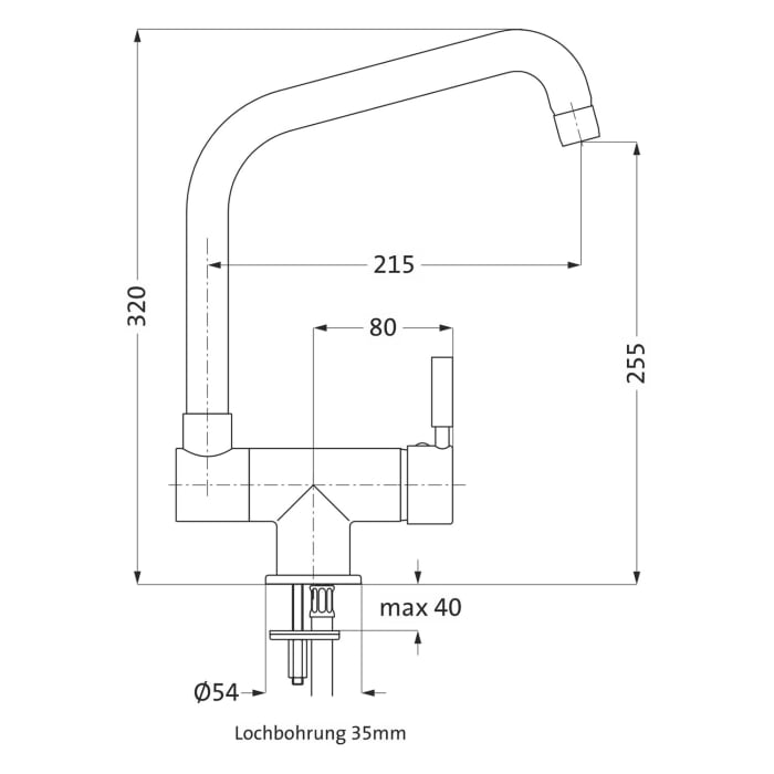 Herzbach LIVING Spültisch-Einlochbatterie Griff seitlich für Unterfenstermontage