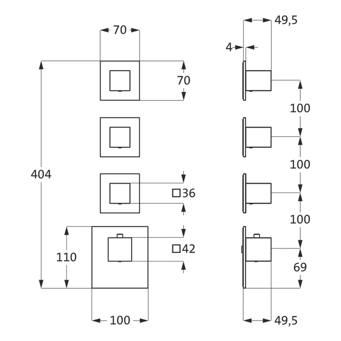 Herzbach LOGIC XL 3 Thermostat-Farbset 4 Blenden und 4 Griffe