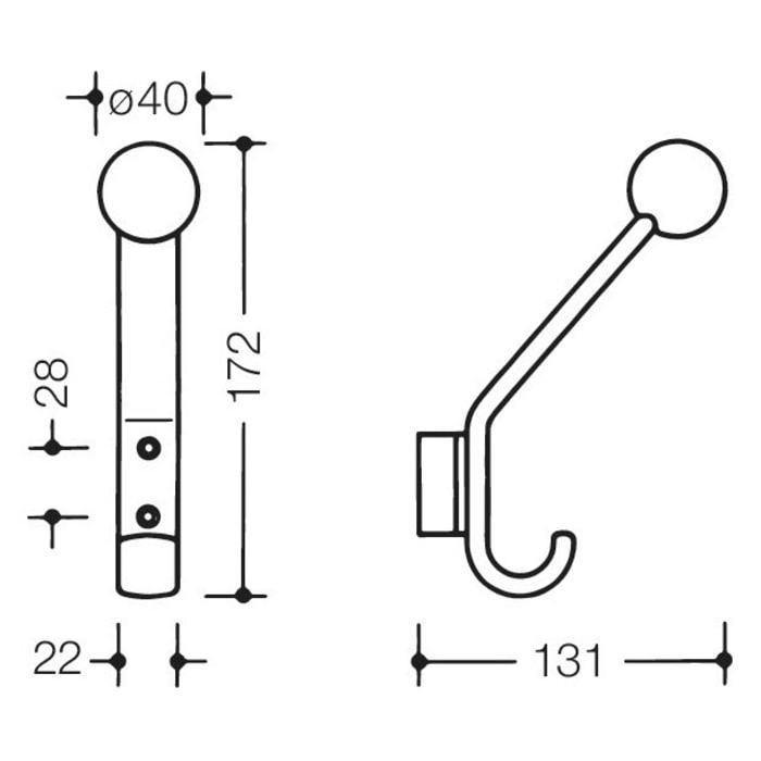 HEWI Serie 477 Garderobenhaken mit Kugel und Distanzstück