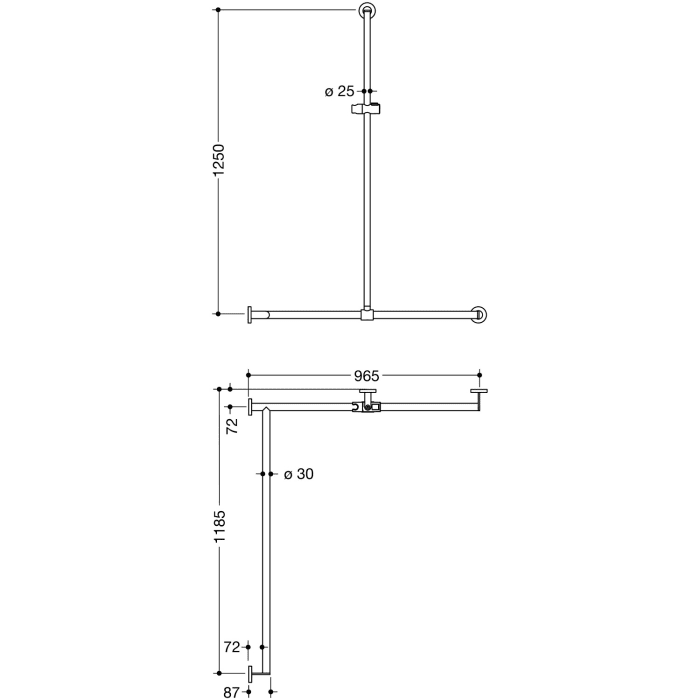 HEWI System 900 Duschhandlauf, 125 x 8,7 cm, Ausführung links