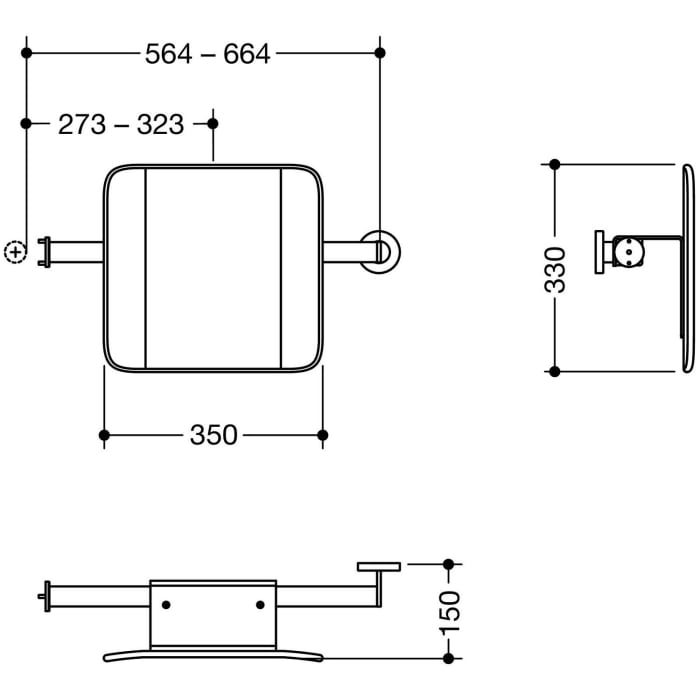 HEWI System 900 Rückenstütze Design A rechts, Achsmaß verstellbar, schmal