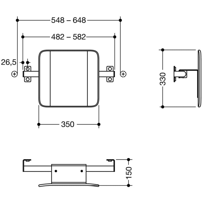 HEWI System 900 Rückenstütze Design B, Achsmaß 48,2 bis 58,2 cm