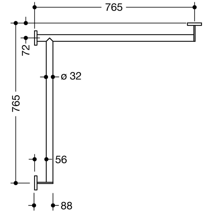 HEWI System 900 Duschhandlauf, links 76,5 cm