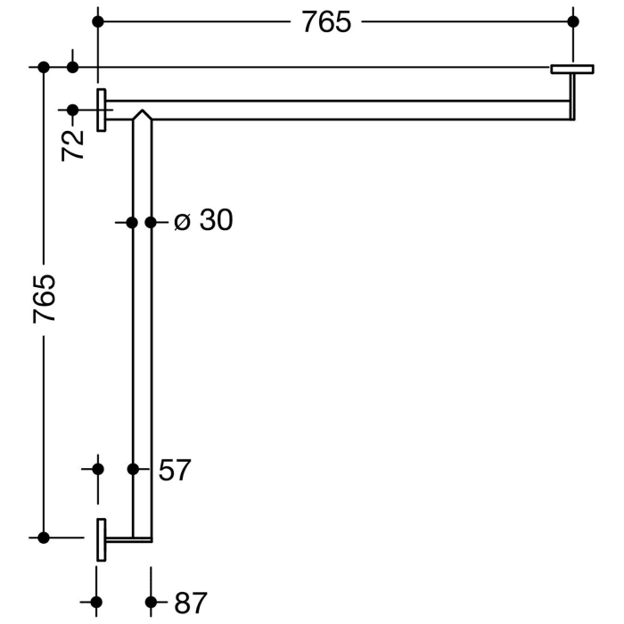 HEWI System 900 Duschhandlauf, links 76,5 cm