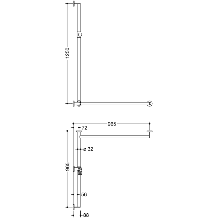 HEWI System 900 Duschhandlauf mit verschiebbarer Brausehalterstange rechts, 96,5 cm