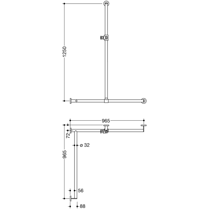 HEWI System 900 Duschhandlauf mit verschiebbarer Brausehalterstange  links, 96,5 cm