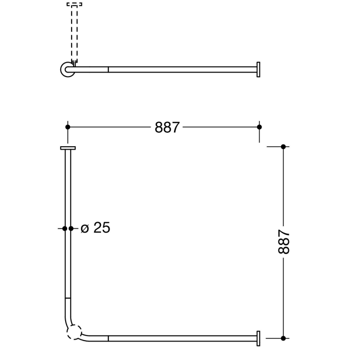 HEWI System 900 Vorhangstange für Duschwanne 90 x 90 cm