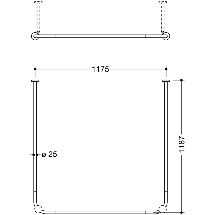 HEWI System 900 Vorhangstange U-förmig, für Duschwanne 120 x 120 cm