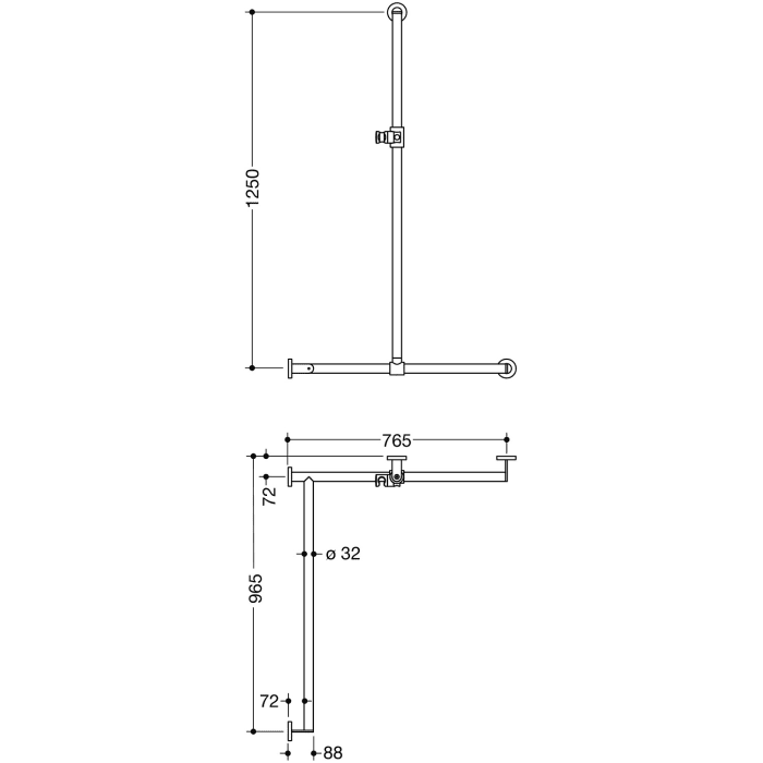 HEWI System 900 Duschhandlauf mit verschiebbarer Brausehalterstange links, 125 x 8,8 cm